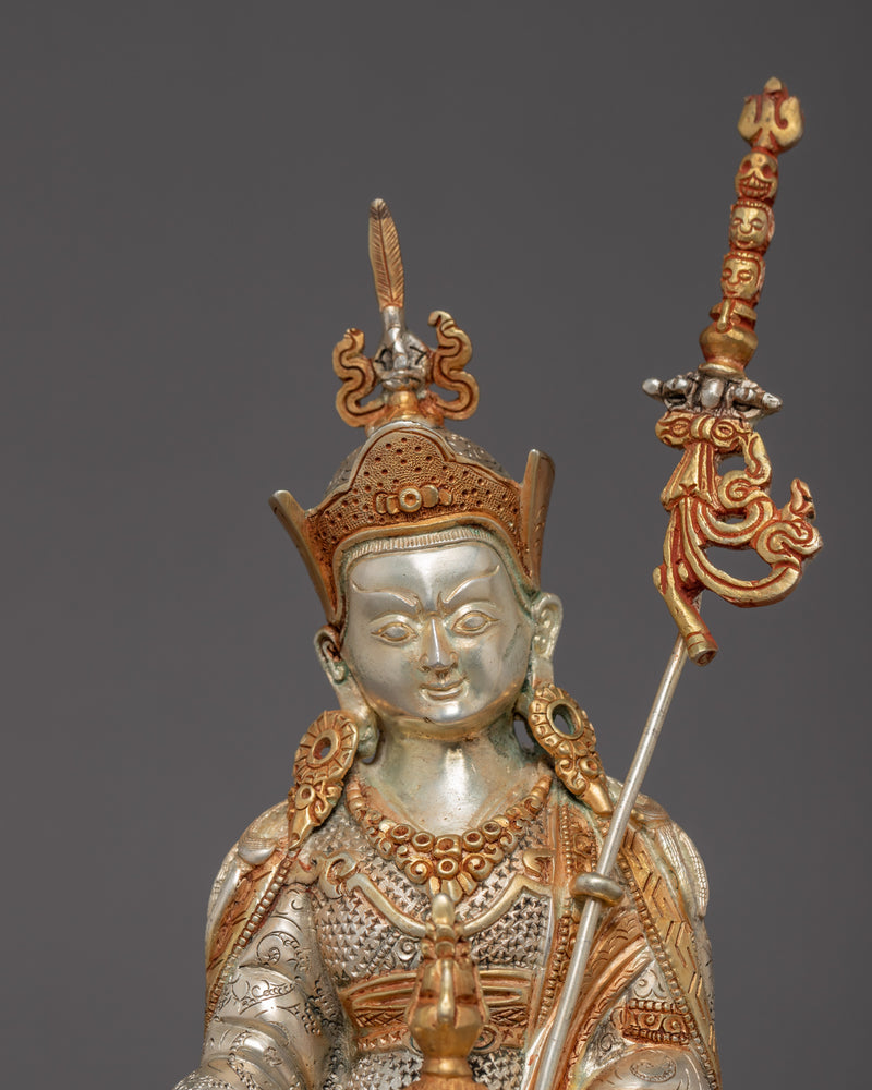 Seated Padmasambhava Guru Rinpoche Statue | Gold Gilded Himalayan Buddhist Art