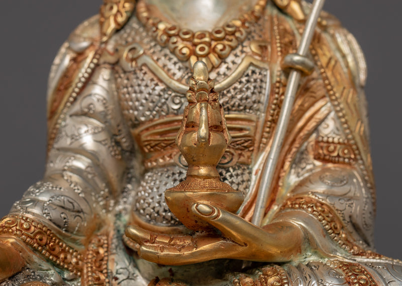 Seated Padmasambhava Guru Rinpoche Statue | Gold Gilded Himalayan Buddhist Art