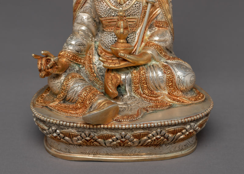 Seated Padmasambhava Guru Rinpoche Statue | Gold Gilded Himalayan Buddhist Art