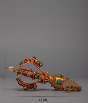 Ritual Flaying Knife | 24K Gold Plated Vajra with Kartika Knife | Ritual Objects