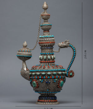 Big Tea Pot | Gemstones Embedded Buddhist Pot | Religious Home Decor