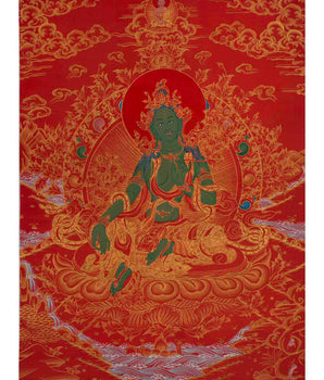 24K Gold Green Tara Thangka