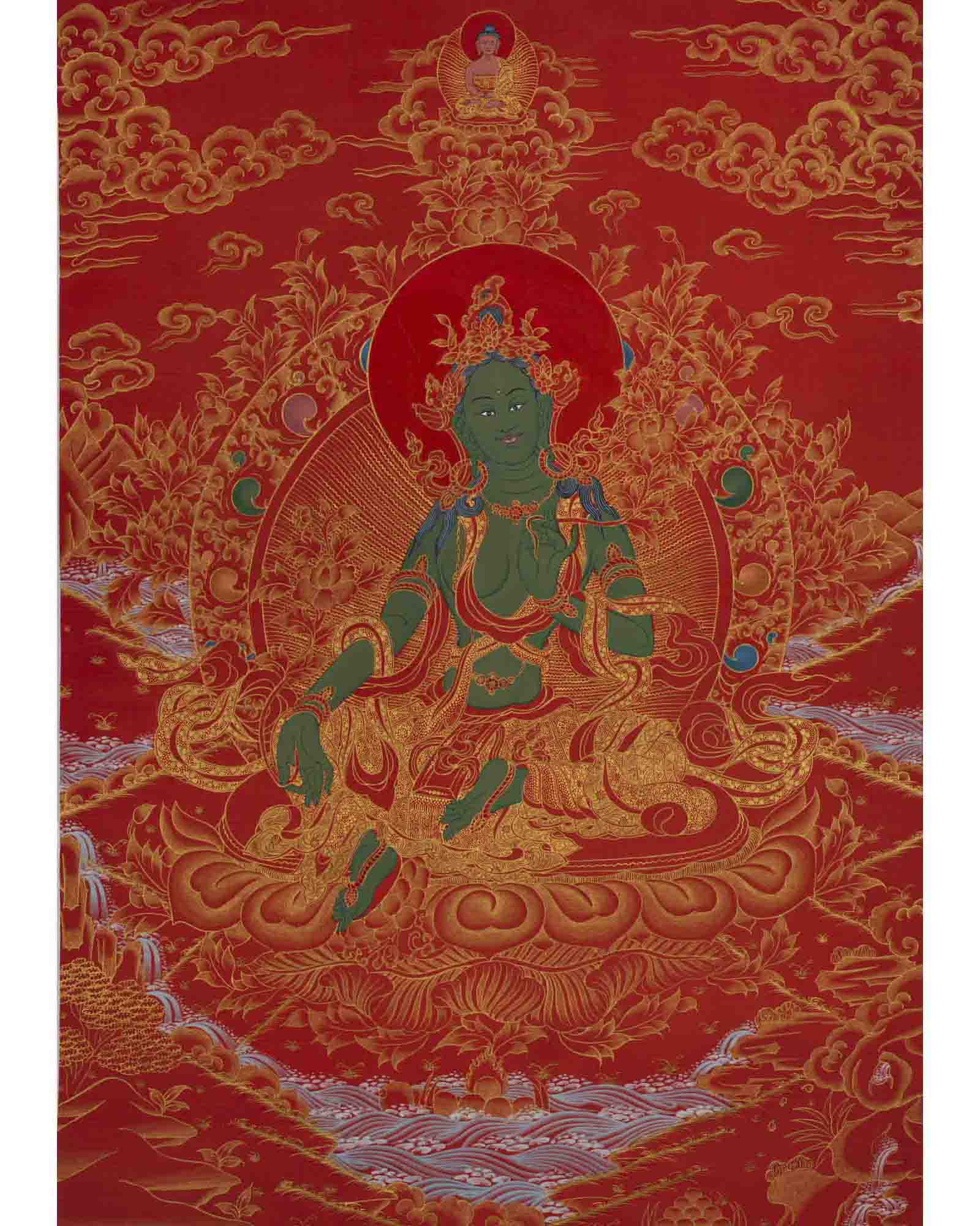 24K Gold Green Tara Thangka