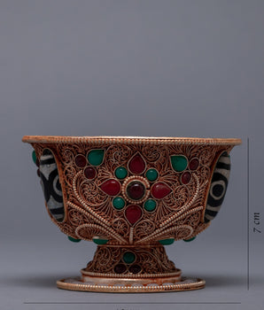 Buddhist Offering Bowls | Gold Plated Bowl With Gemstones Embed