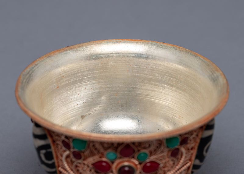 Buddhist Offering Bowls | Gold Plated Bowl With Gemstones Embed