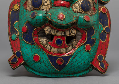 Mahakala Mask | Gemstones Embbeded Mask for Home Decor