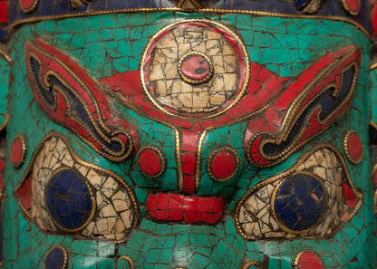 Mahakala Mask | Gemstones Embbeded Mask for Home Decor