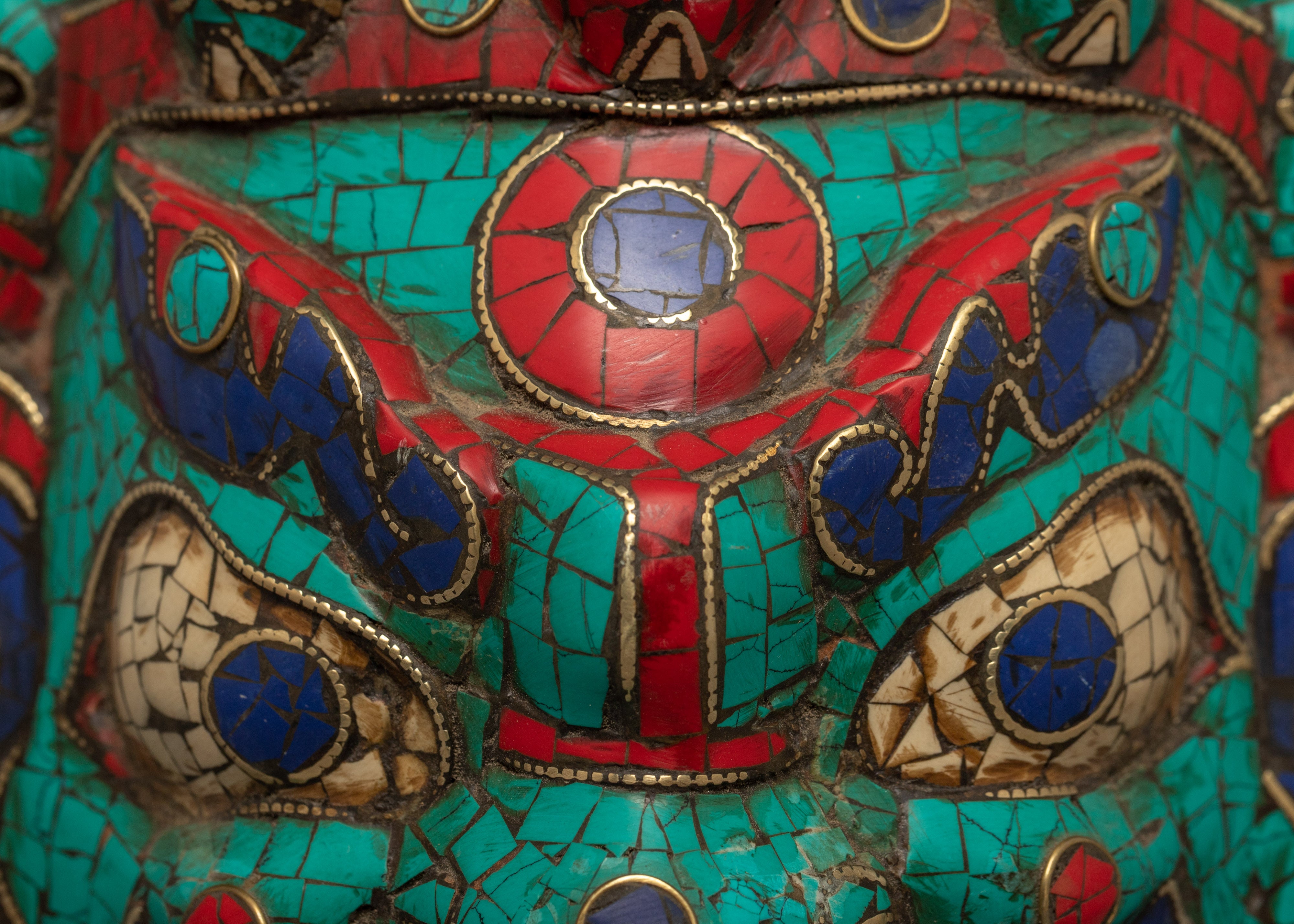 Tibetan Protective Bhairva Mask | Gemstones Inliad Mask