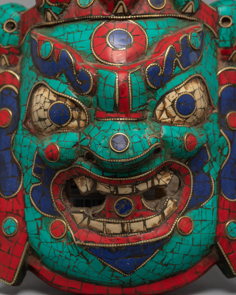 Tibetan Protective Bhairva Mask | Gemstones Inliad Mask