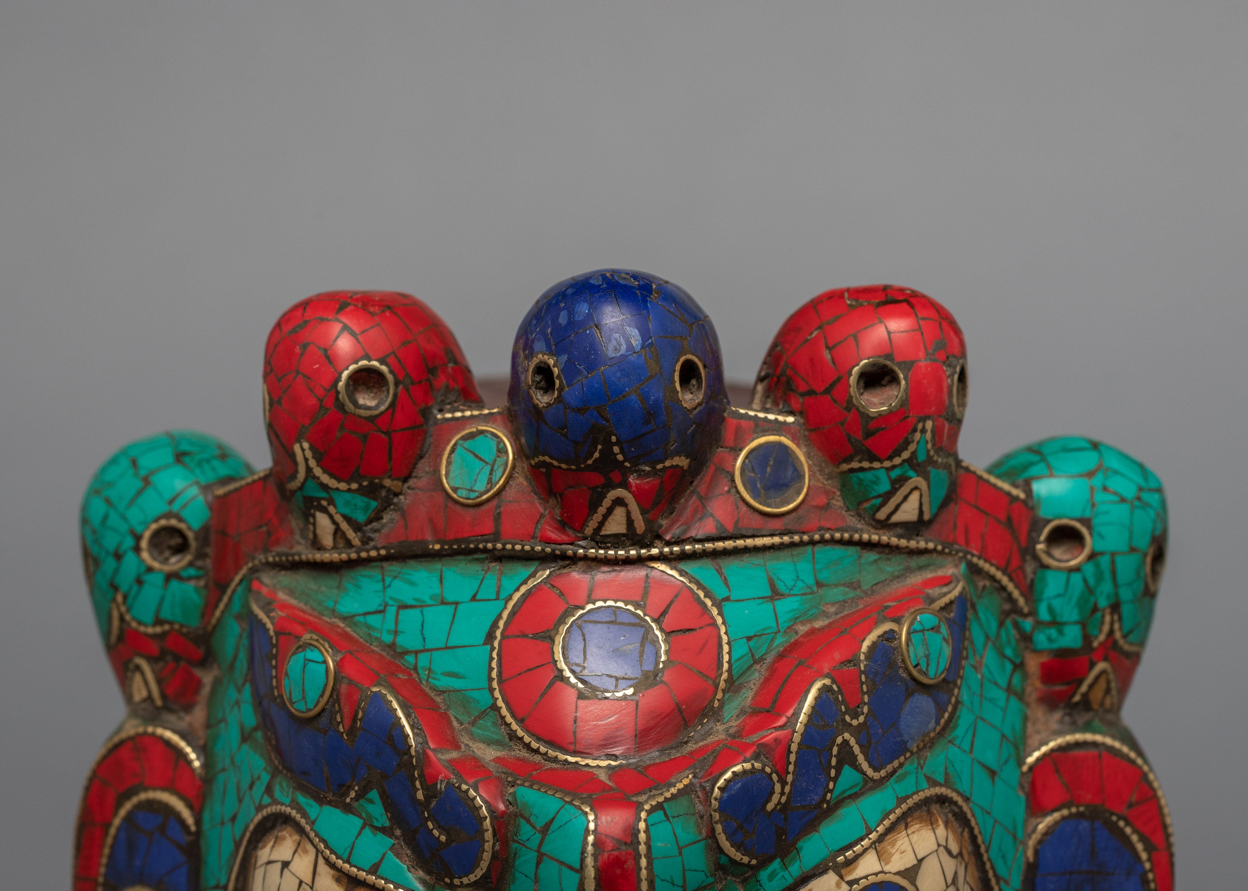 Tibetan Protective Bhairva Mask | Gemstones Inliad Mask