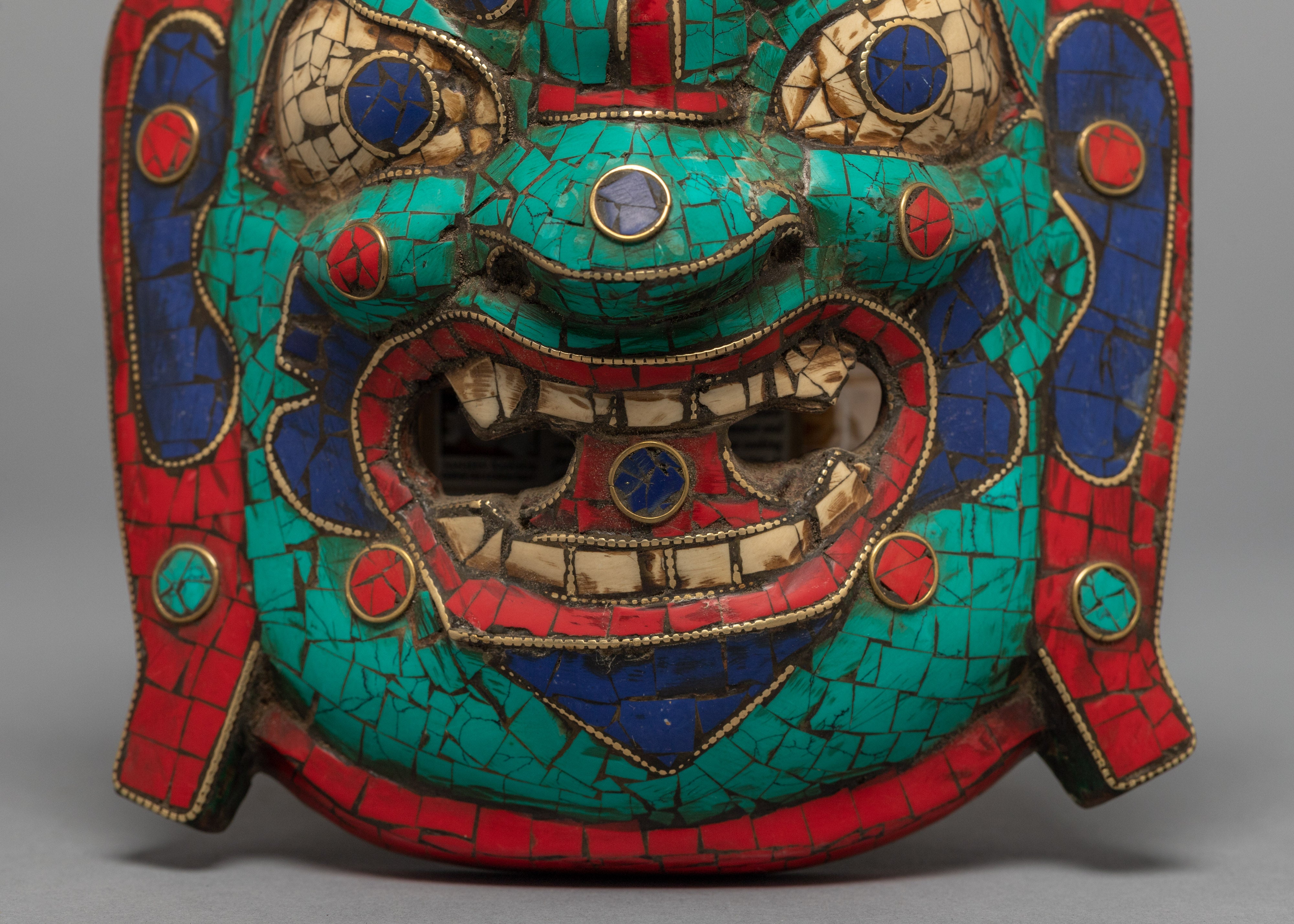 Tibetan Protective Bhairva Mask | Gemstones Inliad Mask