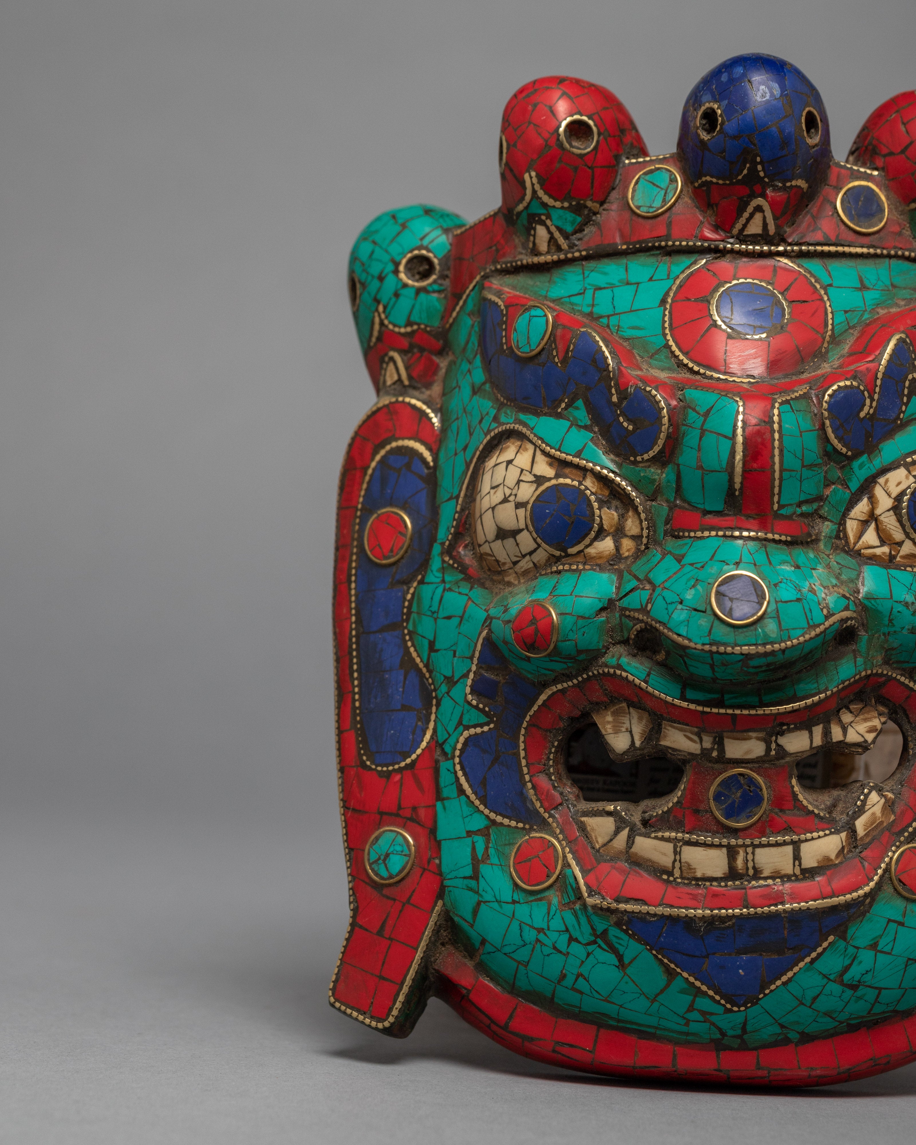 Tibetan Protective Bhairva Mask | Gemstones Inliad Mask