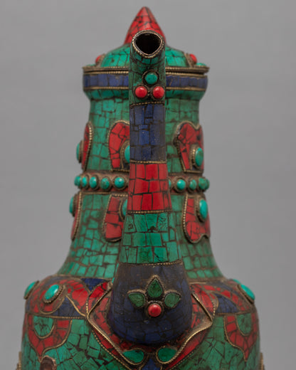 Large Tea Pot | Buddhist Pot with the Gemstones Embedded