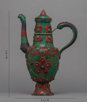Large Tea Pot | Buddhist Pot with the Gemstones Embedded