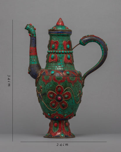 Large Tea Pot | Buddhist Pot with the Gemstones Embedded