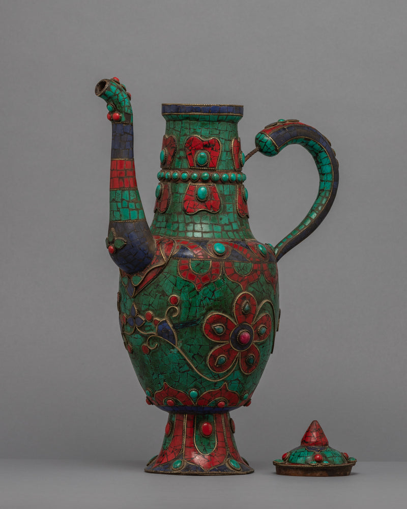 Large Tea Pot | Buddhist Pot with the Gemstones Embedded