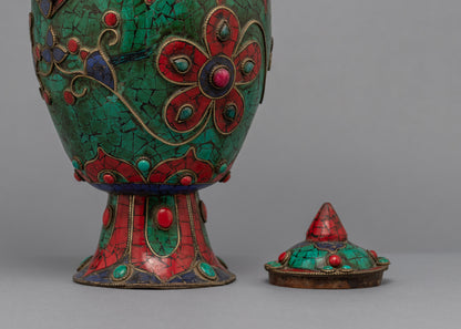 Large Tea Pot | Buddhist Pot with the Gemstones Embedded