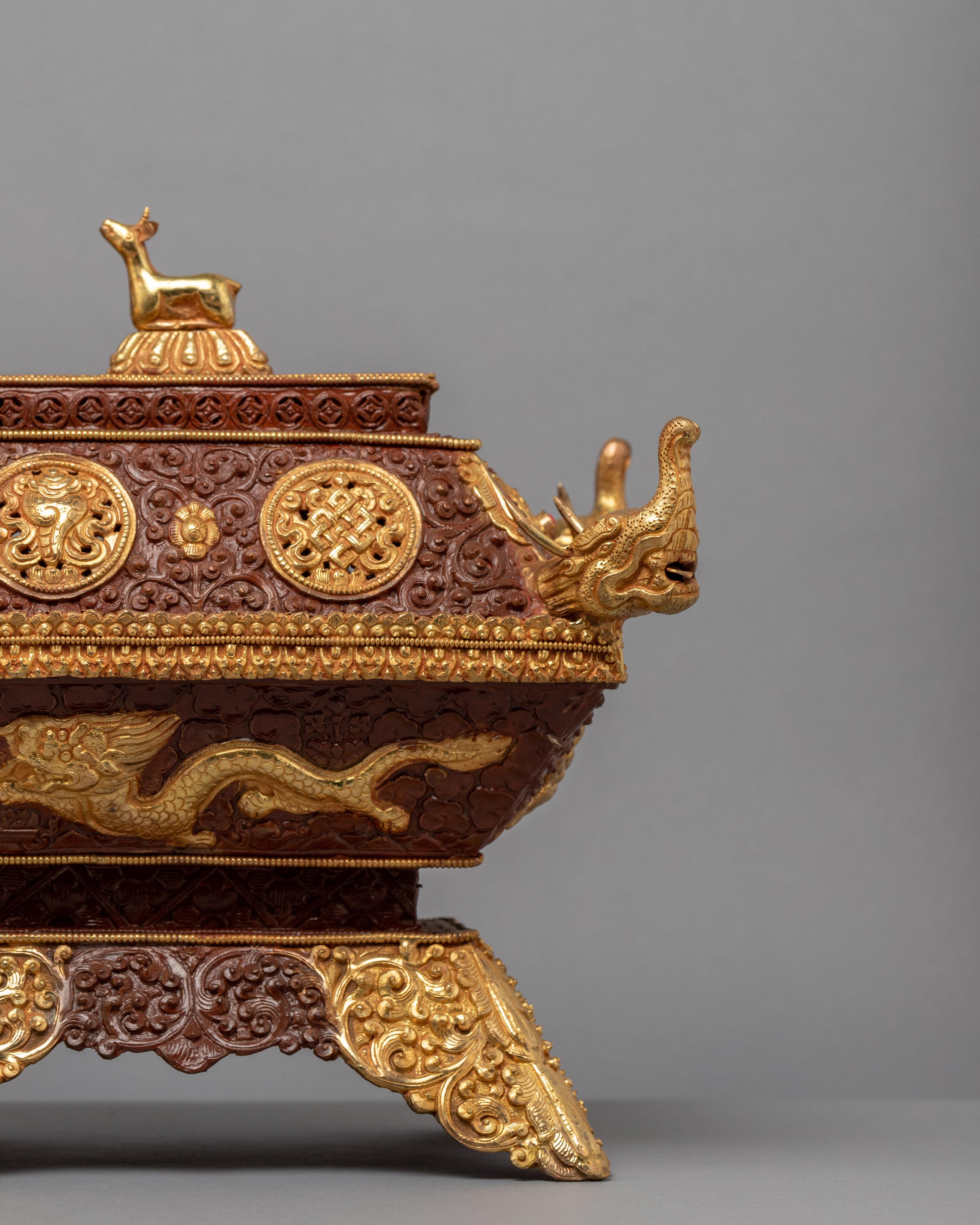 Incense Burner Tibetan Ritual Item | Traditionally carved Auspicious Symbol Burner