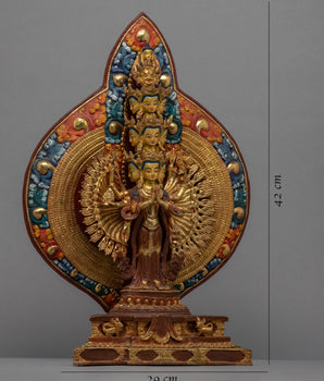 1000 Armed Chengrezig Statue | 24K Gold Plated Sculpture