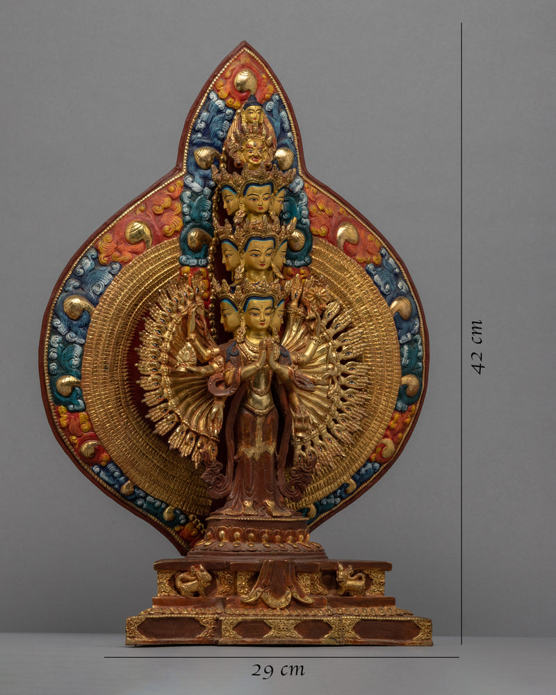 1000 Armed Chengrezig Statue | 24K Gold Plated Sculpture