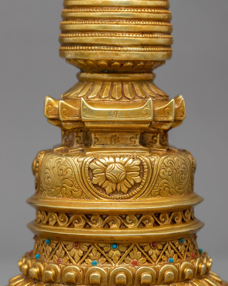 24K Gold Plated Stupa | Kadampa Style Stupa