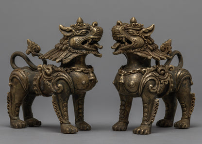 Handcrafted Traditional Lion Set | Tibetan Singa Set for Home Decor and Spiritual Gifts