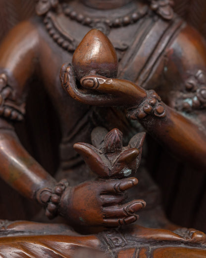 Traditional Copper Statue For Mahamayuri Mantra Practice | Tibetan Great Peacock Goddess Art