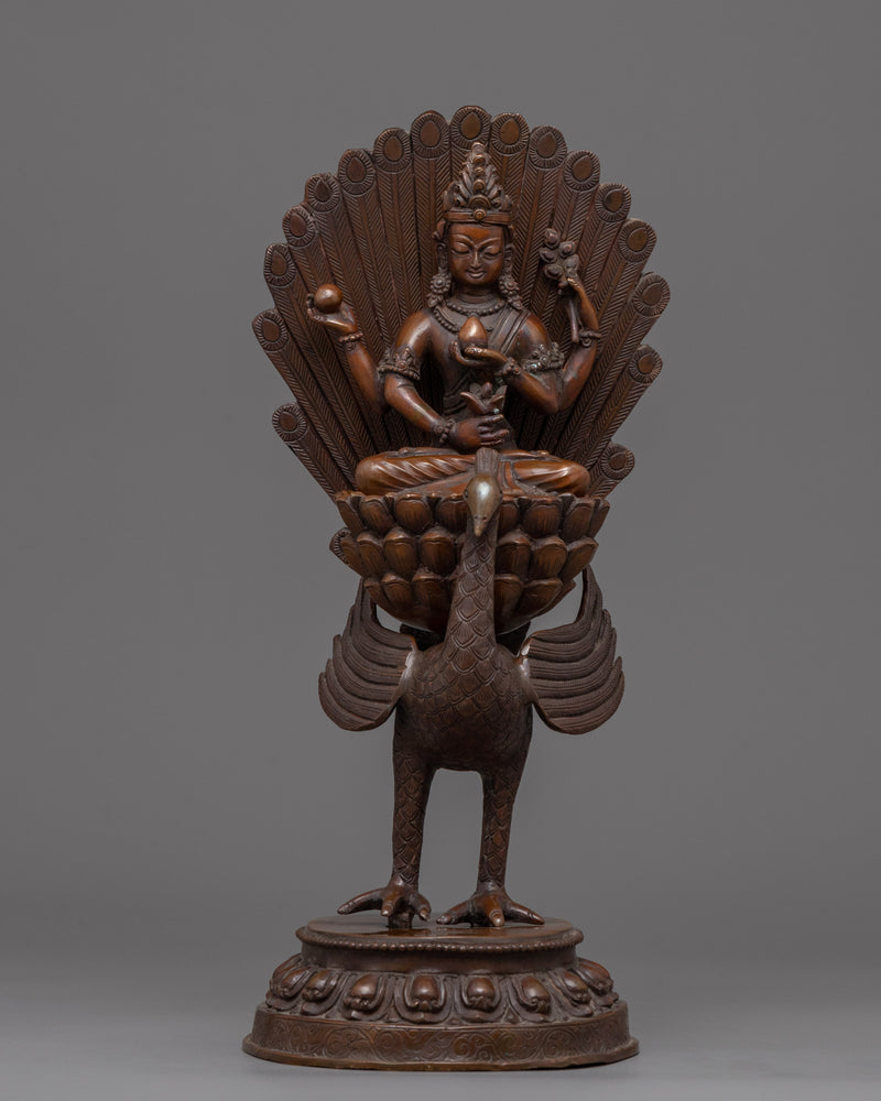 Traditional Copper Statue For Mahamayuri Mantra Practice 