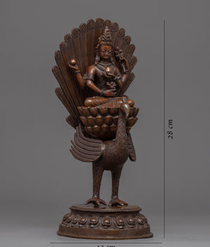 Traditional Copper Statue For Mahamayuri Mantra Practice | Tibetan Great Peacock Goddess Art