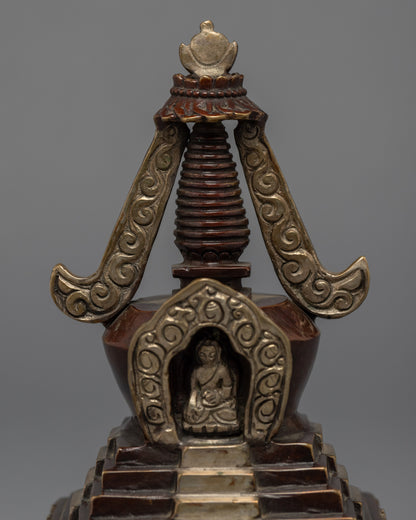 Tibetan Buddhist Stupa | Silver Plated Stupa