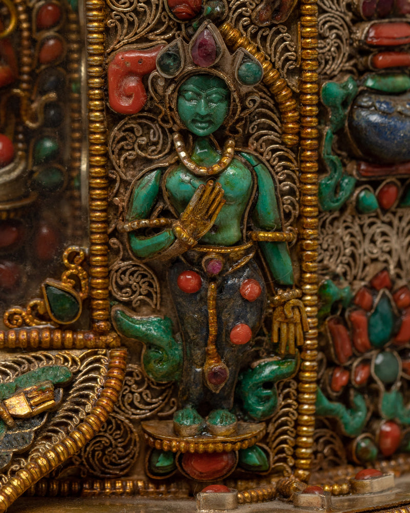 Tibetan Ghau Design with Statue | 24K Gold Plated