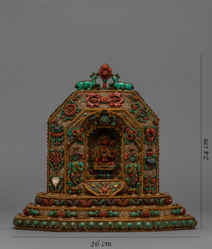 Tibetan Ghau Design with Statue | 24K Gold Plated