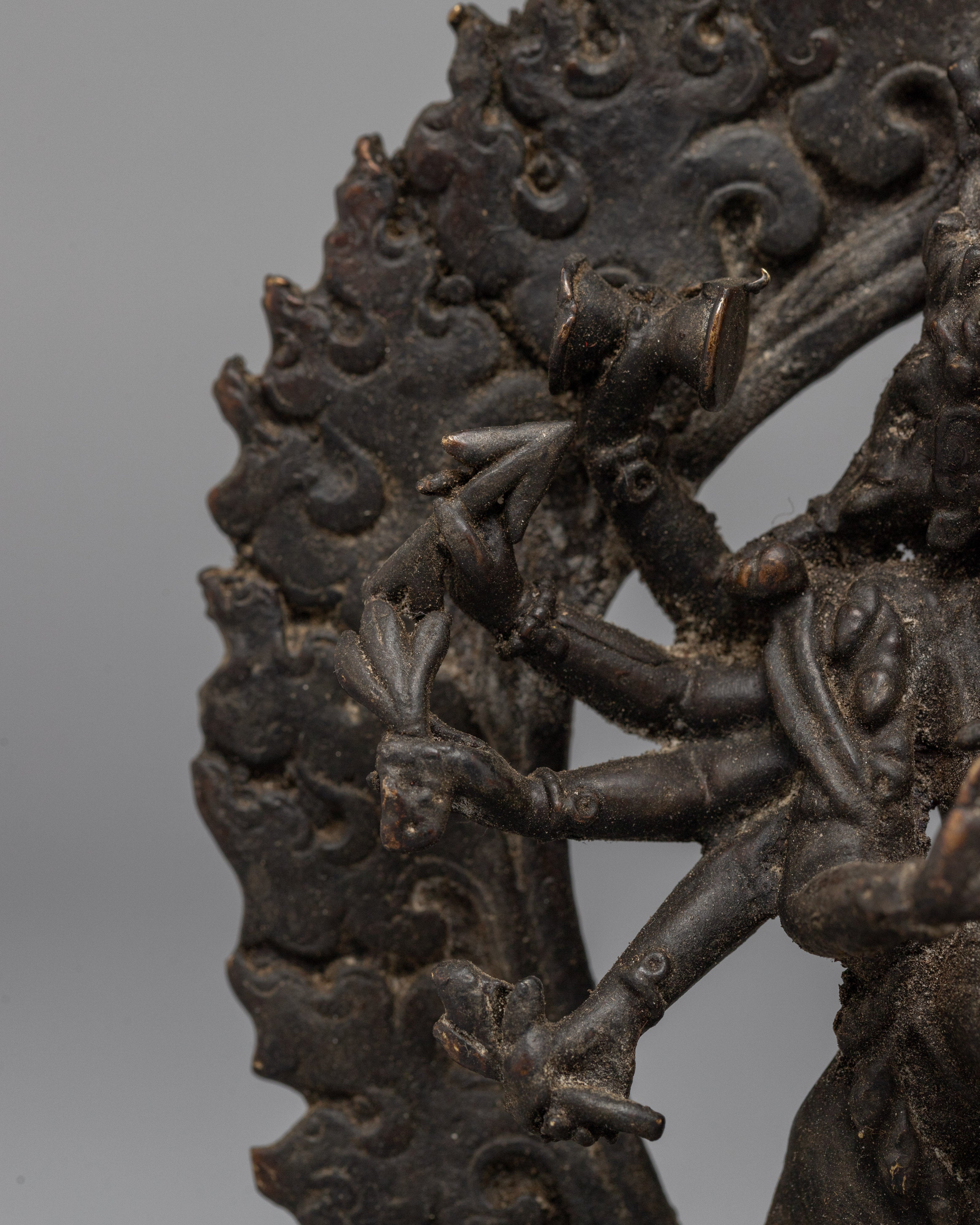 Antique Style Carved Ganesh Statue | Copper Body Sculpture