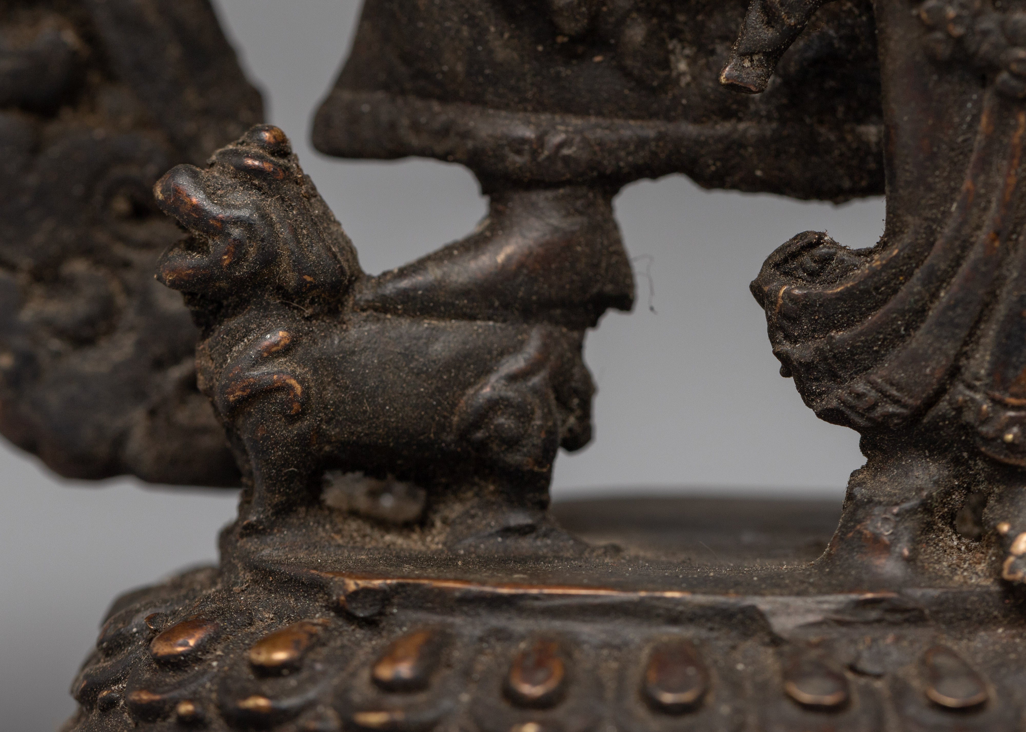 Antique Style Carved Ganesh Statue | Copper Body Sculpture