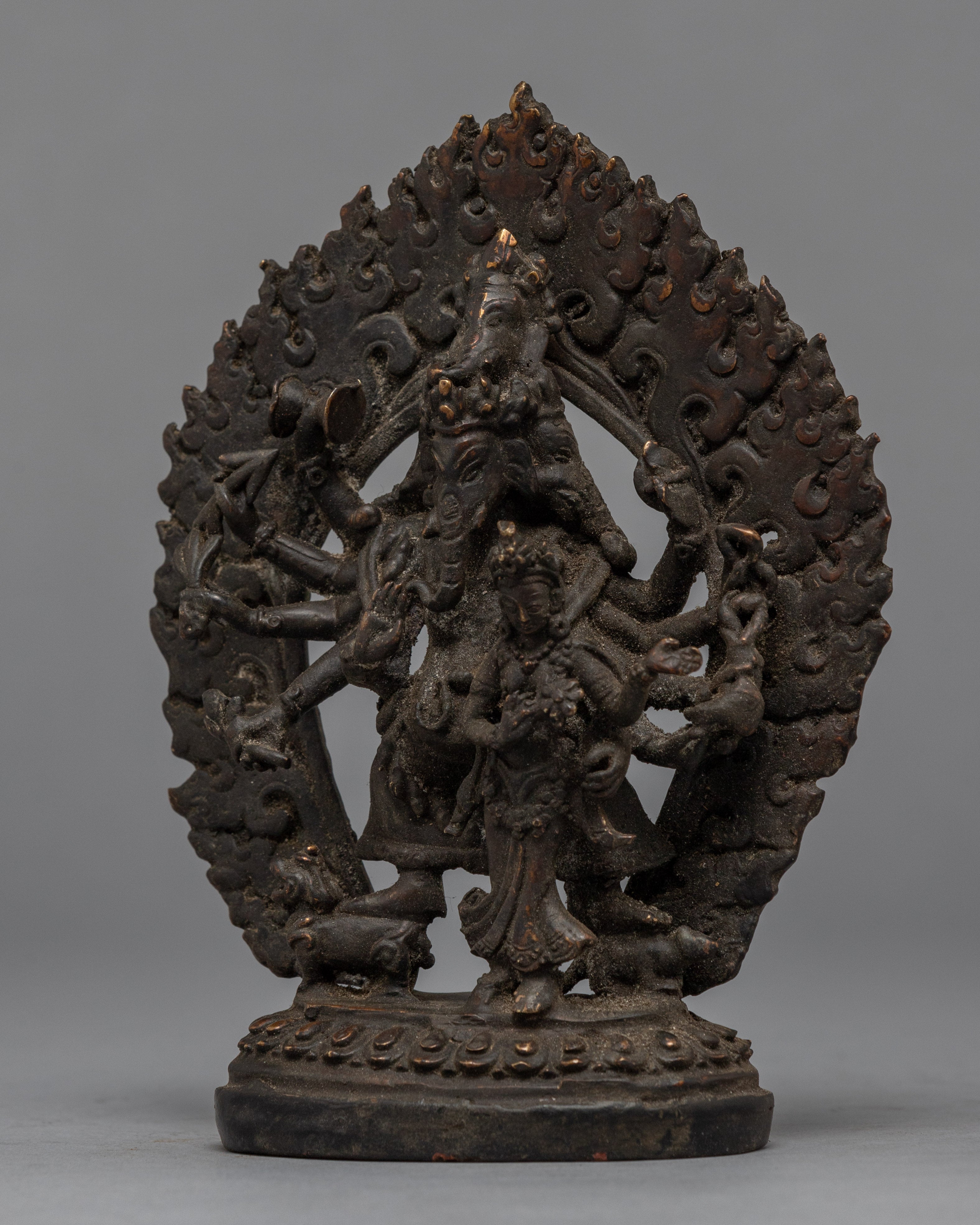 Antique Style Carved Ganesh Statue | Copper Body Sculpture
