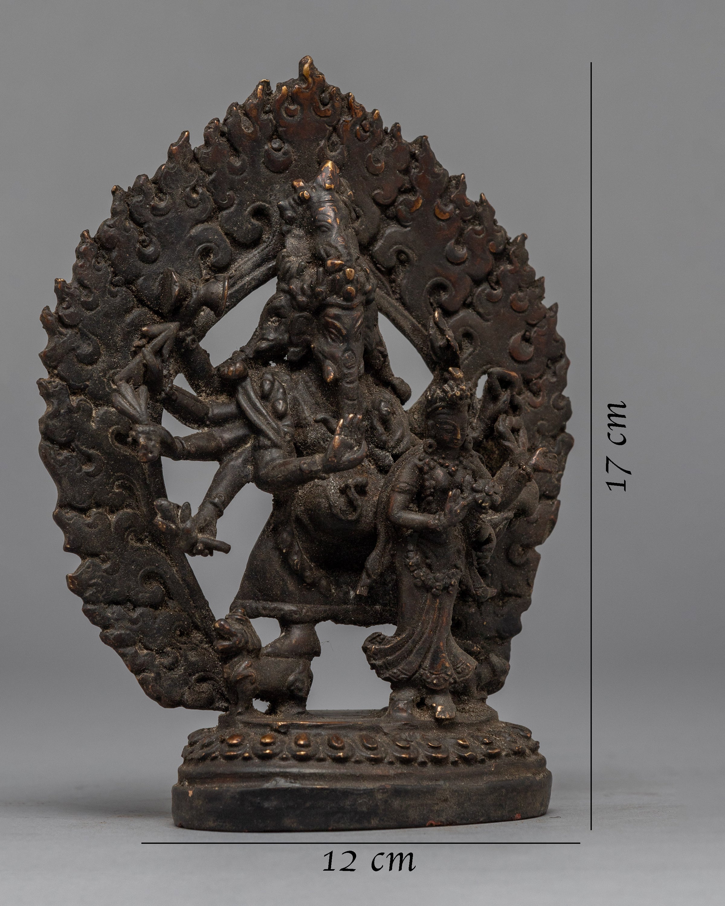 Antique Style Carved Ganesh Statue | Copper Body Sculpture