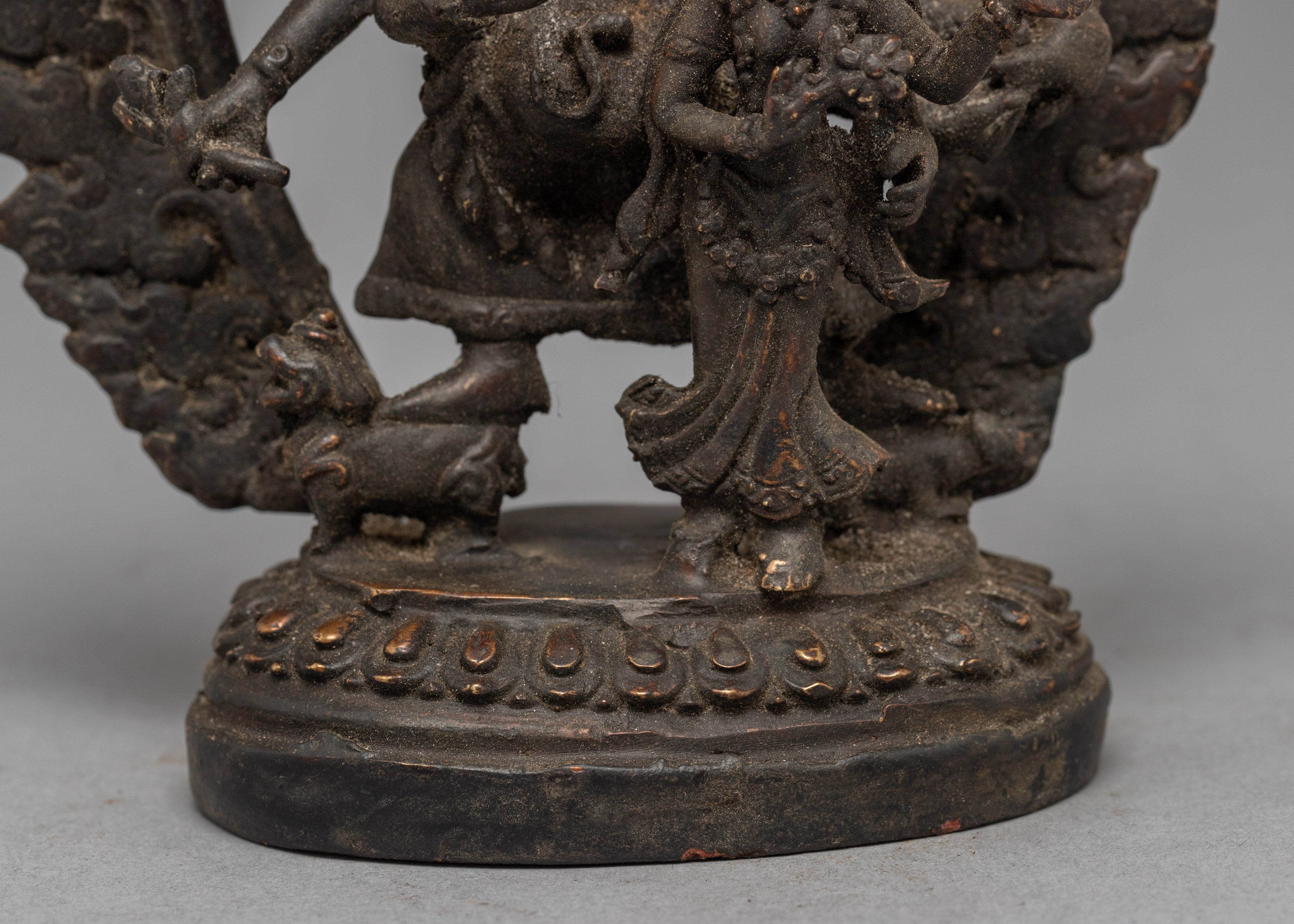 Antique Style Carved Ganesh Statue | Copper Body Sculpture