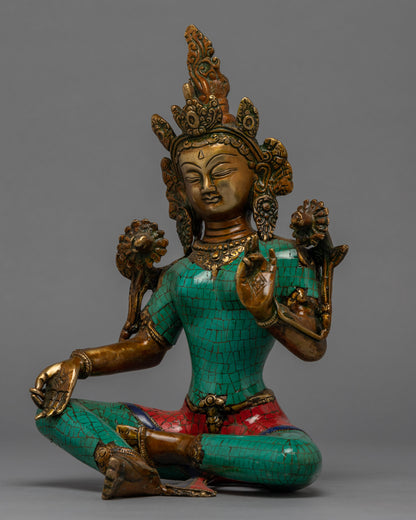 Green Tara Indoor Sculpture | Female Buddha Art