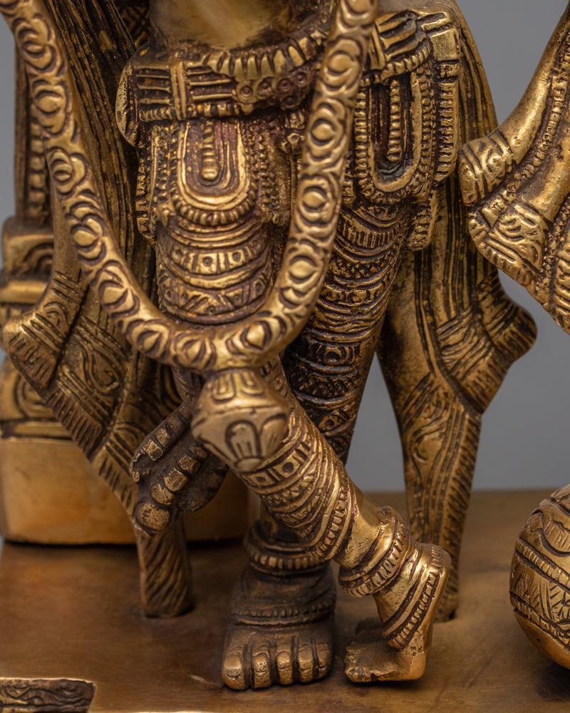 Traditional Radha And Krishna Gold Statue For Rituals | Hindu Deity Brass Figure