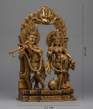 Traditional Radha And Krishna Gold Statue For Rituals | Hindu Deity Brass Figure