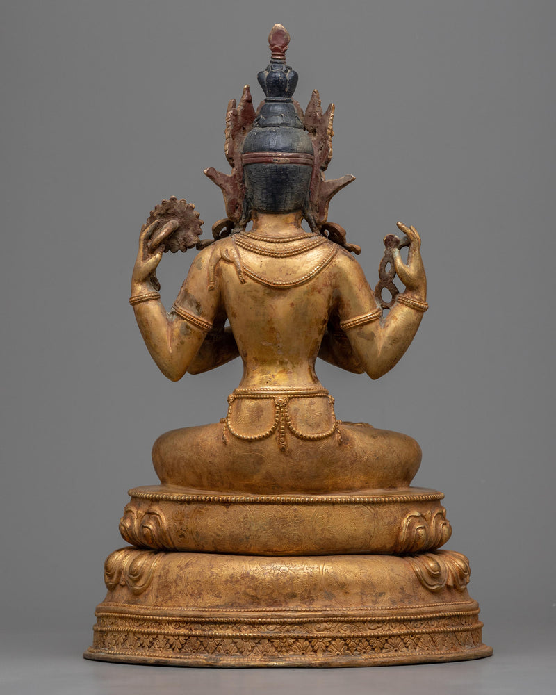 Gold Gilded Chenrezig Statue | Traditional Handcrafted Buddhist Art