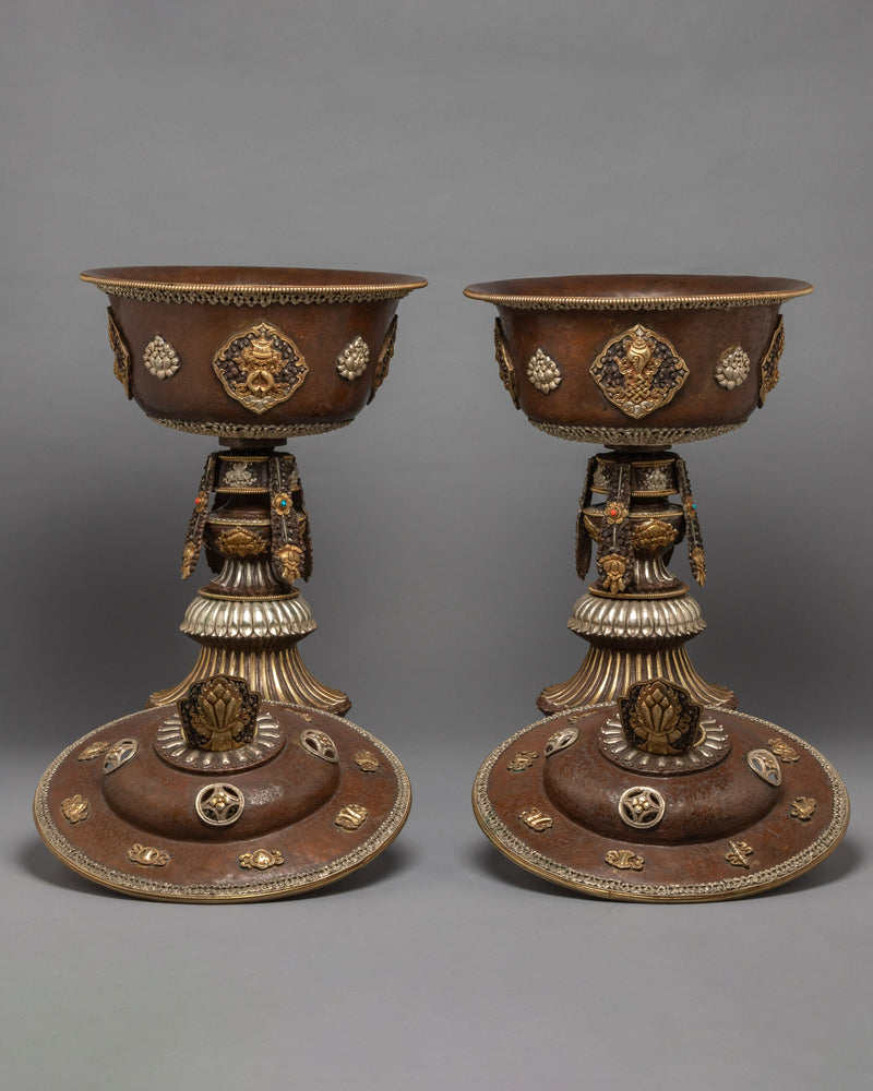 Tibetan Butter Lamp Set | Handcarved Lamp Set