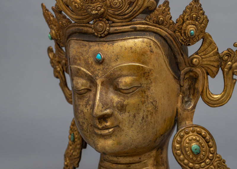 Large Buddha Head  | 24K Gold Plating with Antique Finishing