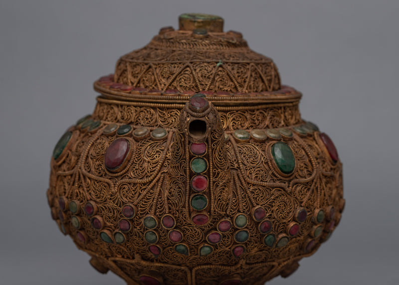 Tibetan Tea Pot for Sale | 24K Gold Plated Buddhist Pot