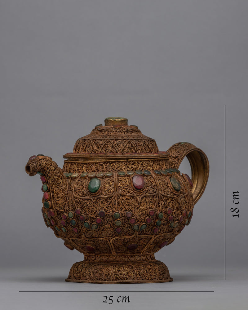 Tibetan Tea Pot for Sale | 24K Gold Plated Buddhist Pot