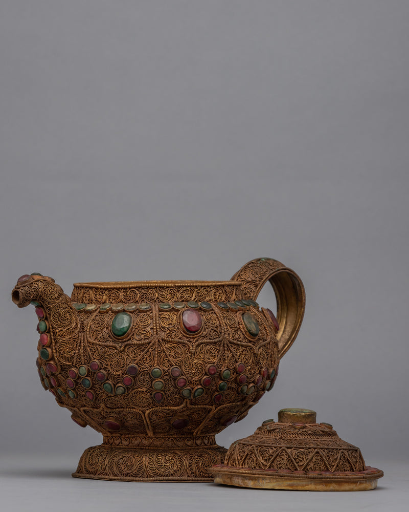 Tibetan Tea Pot for Sale | 24K Gold Plated Buddhist Pot