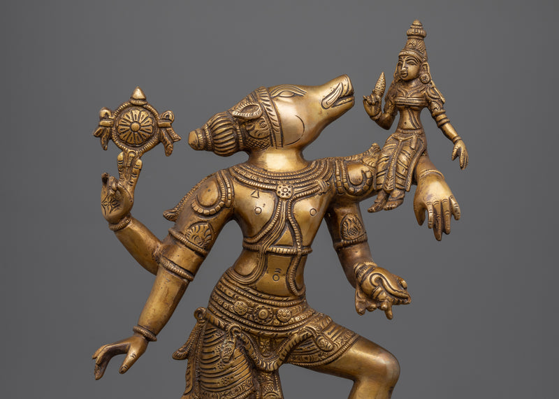 Traditional Copper Statue Of Varaha Avatar Of Vishnu | Lord Vishnu In The Form Of Boar