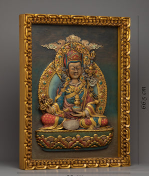 Wooden Thangka For Guru Rinpoche Mantra Practice | Fine Engraving Buddhist Master Thangka