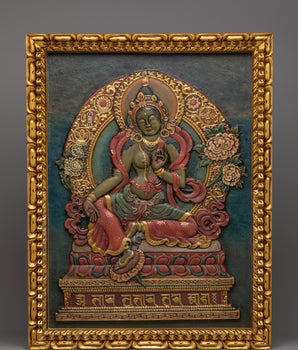Tibetan Green Tara Wooden Thanka