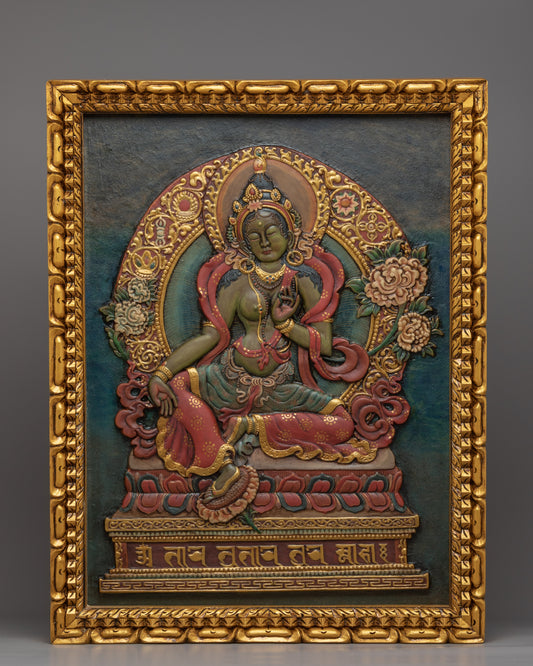 Tibetan Green Tara Wooden Thanka